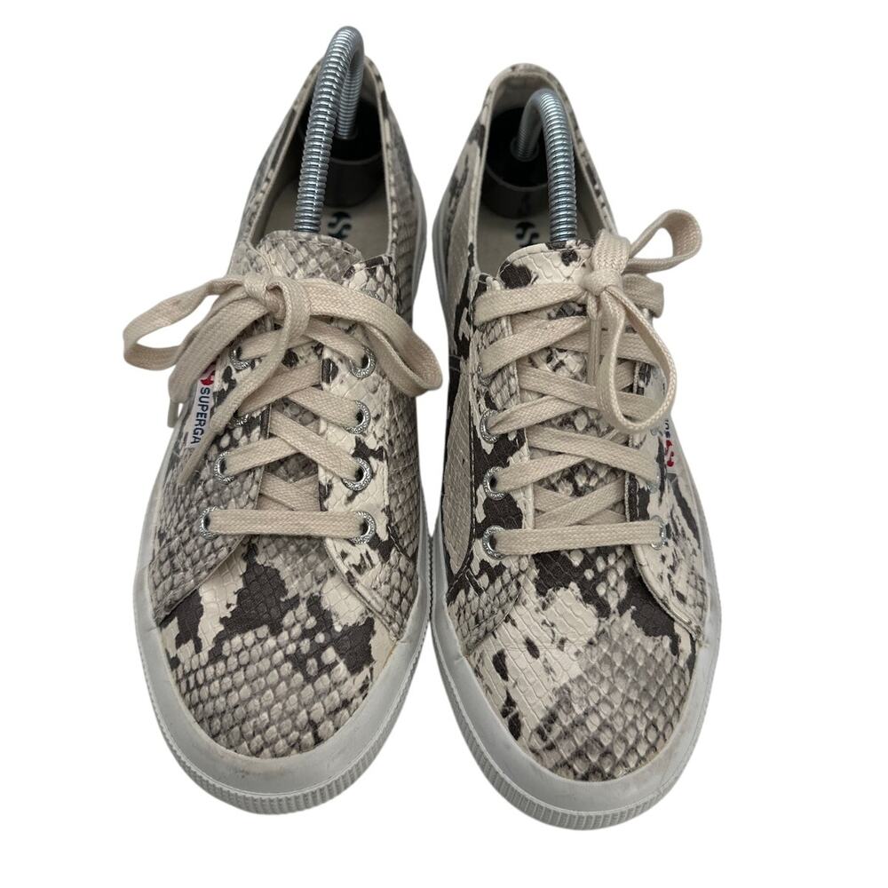 Superga 2750 Synth Snakeskin Sneakers Textured Brown Lace Up Women's 6 Unisex